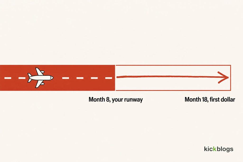 An eight-month runway ending well short of the eighteen months a content site takes to pay.