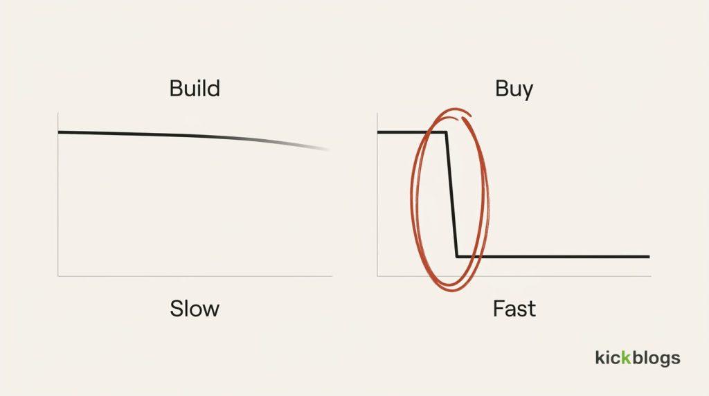 Building fails as a slow gradual fade while buying fails as a sharp early cliff.