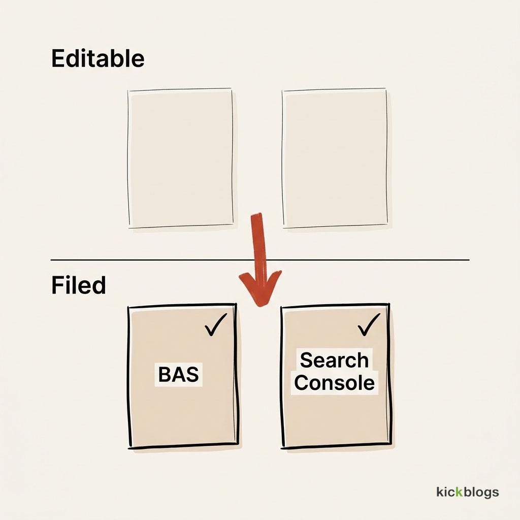 Screenshots can be edited by a seller. BAS lodgements and Search Console access cannot.
